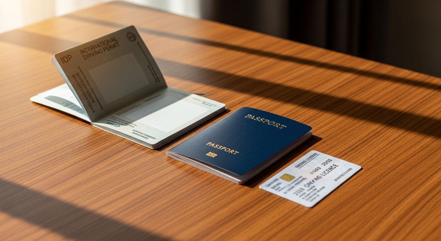 International Driving Licence for Phuket Motorbike Rental — Complete 2026 Guide 2 International Driving Permit booklet, passport, and home country driving licence on wooden table