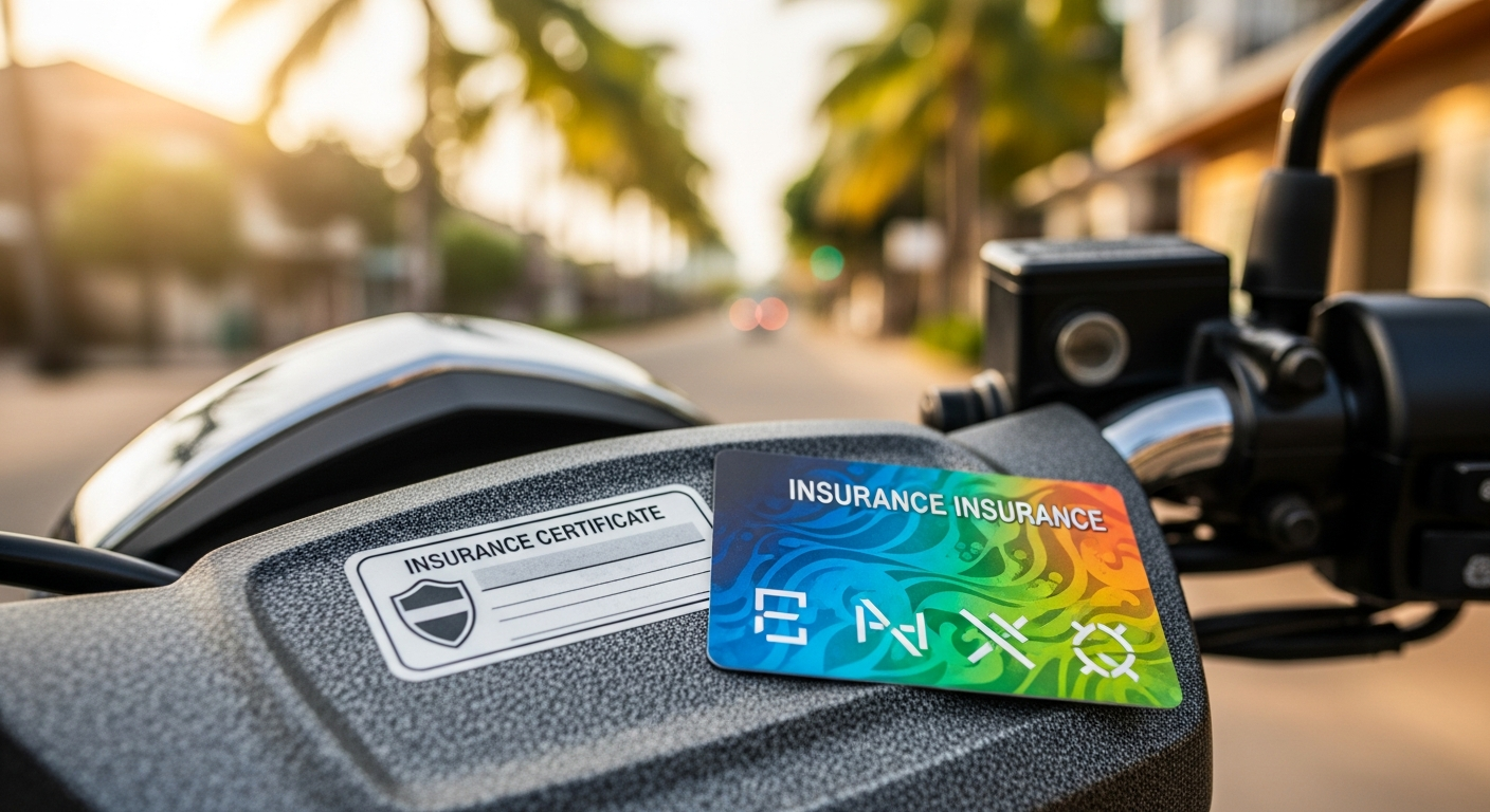 Motorbike Rental Insurance Phuket — What's Actually Covered (2026 Guide) 2 Thai compulsory motor insurance Por Ror Bor certificate on a motorbike
