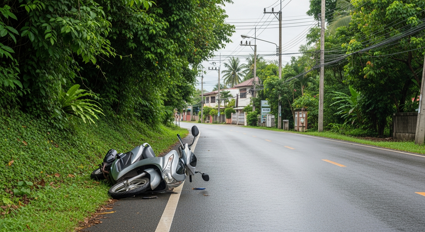 Scooter accident scene on a Phuket road showing why rental insurance matters