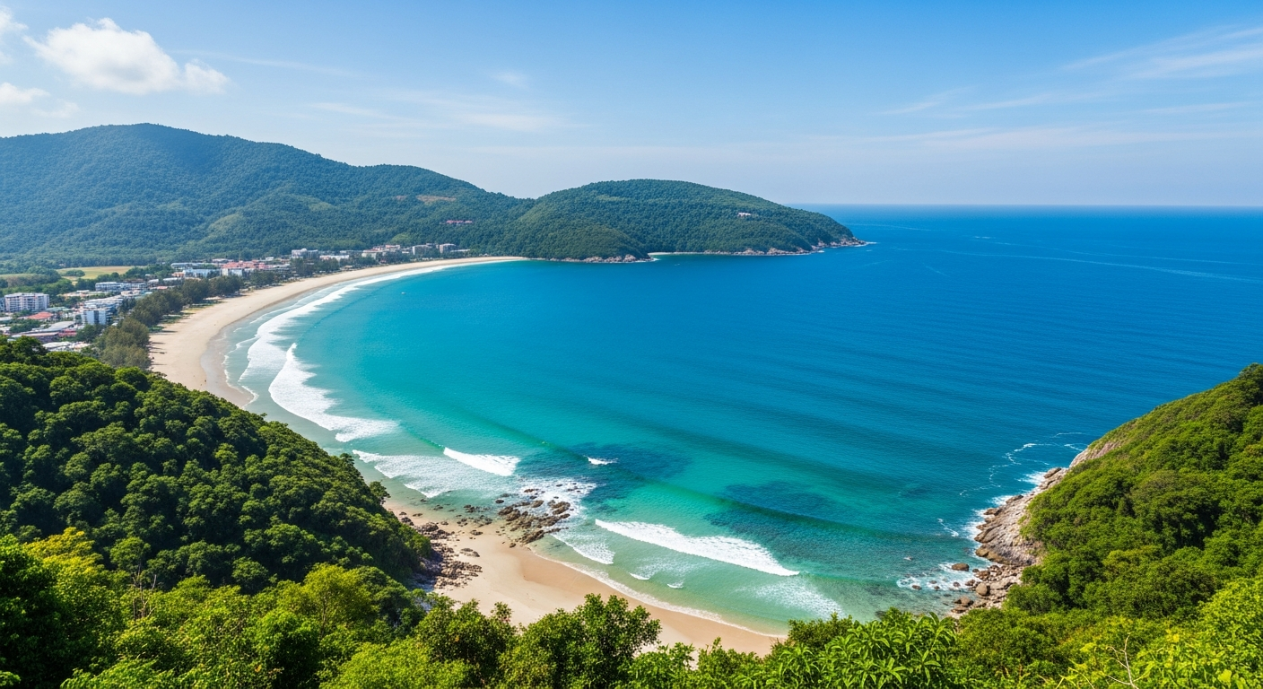 Motorbike Rental Kamala Beach Phuket — Hotel Delivery, Rates & Local Guide 2026 3 View of Surin Beach from the hillside road near Kamala Beach Phuket