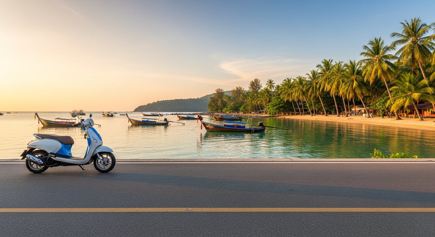 Digital Nomad Guide to Phuket: Best Areas to Base Yourself (and Get Around by Scooter) 2026 2 Scooter parked overlooking a fishing bay in Rawai Phuket