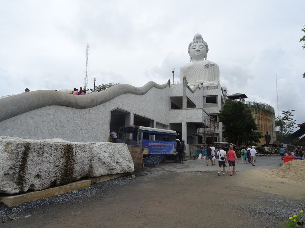 Approach road and naga staircase leading up to the Big Buddha on Nakkerd Hill in Phuket