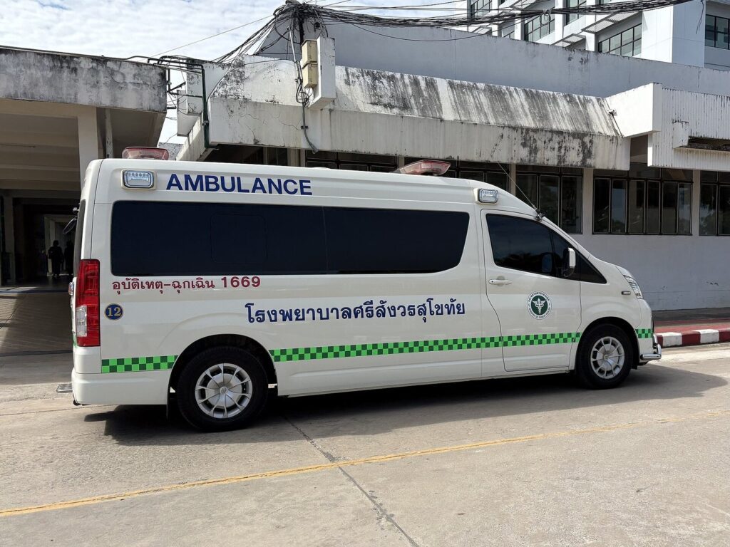 Motorbike Rental Insurance Phuket — What's Actually Covered (2026 Guide) 3 Ambulance parked outside a Thai provincial hospital