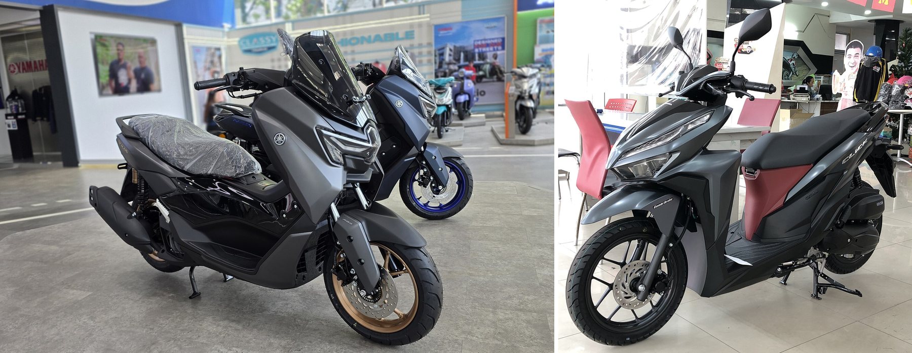 Yamaha NMAX 155 vs Honda Click 160: Which Entry Premium Automatic Wins? (2026) 1 Yamaha NMAX 155 (left) and Honda Click 125 (right) scooters shown side by side